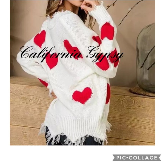 Distressed Heart Frayed Knit Sweater - Picture 10 of 11